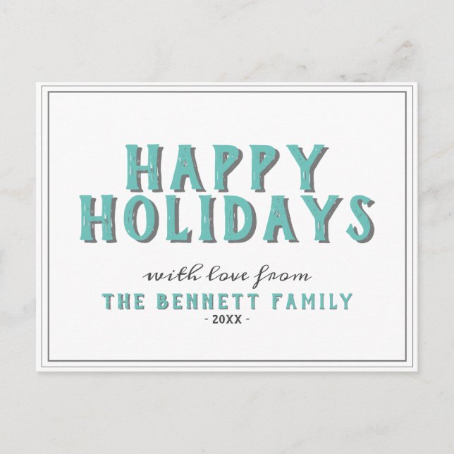Modern Typography Happy Holidays Christmas Postcard (Front)