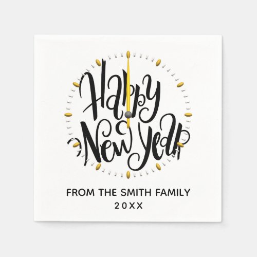 Modern Typography Happy New Year Clock Napkins