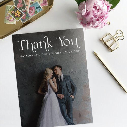 Modern Typography Headline Photo Wedding Thank You Card