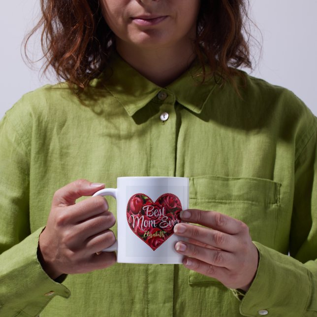 Modern Typography Heart Best Mom Ever Mothers Day Coffee Mug (Creator Uploaded)