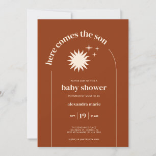 Modern Typography Here Comes The Son Baby Shower Invitation