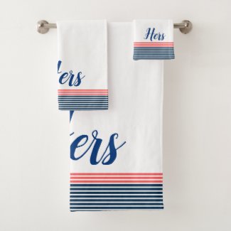 Modern Typography Hers-Blue &amp; Coral -red Stripe