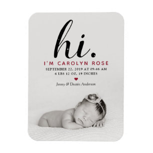 Modern Typography "Hi." Photo Birth Announcement Magnet