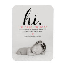 Modern Typography "Hi." Photo Birth Announcement Magnet