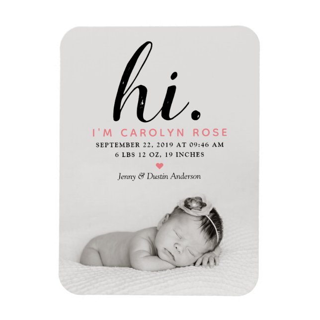 Modern Typography "Hi." Photo Birth Announcement Magnet (Vertical)