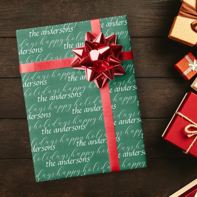 Modern Typography Holiday Pattern Custom Family Wrapping Paper (Creator Uploaded)