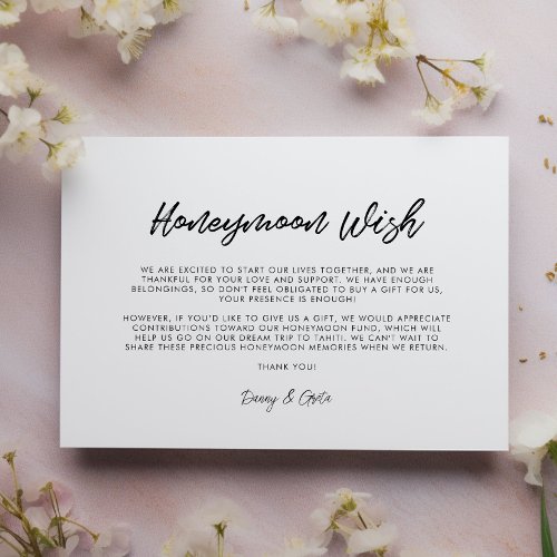 Modern typography Honeymoon wish Enclosure Card