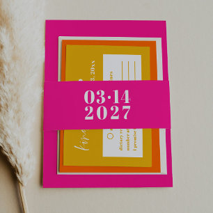 Modern Typography Hot Pink Wedding Invitation Belly Band