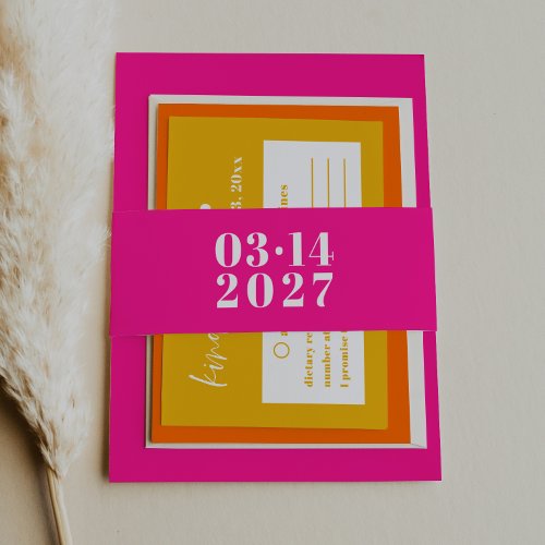 Modern Typography Hot Pink Wedding Invitation Invitation Belly Band