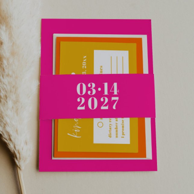 Modern Typography Hot Pink Wedding Invitation Invitation Belly Band (Creator Uploaded)