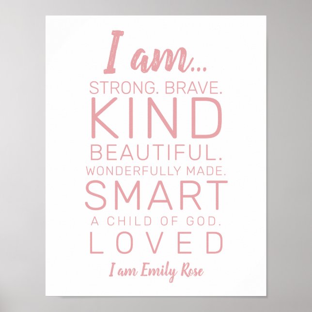 Modern Typography I am Kind, Brave Pink Nursery Poster (Front)