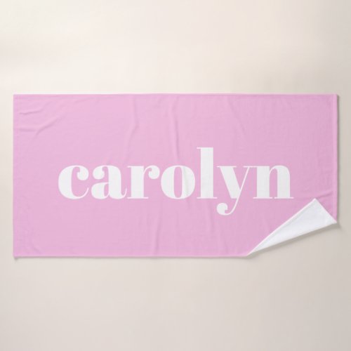 Modern Typography in Pink Personalized Name   Bath Towel