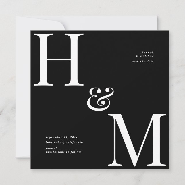 Modern typography initials wedding save the date (Front)