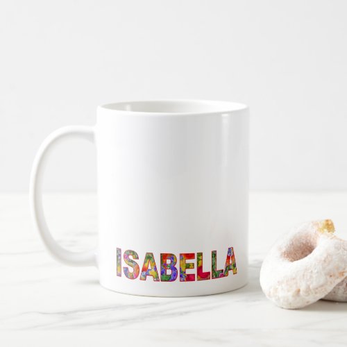 Modern typography Isabella floral name mug
