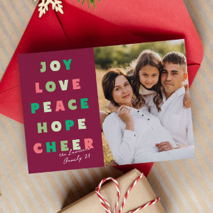 Modern Typography Joy Love Peace Hope Cheer Holiday Card