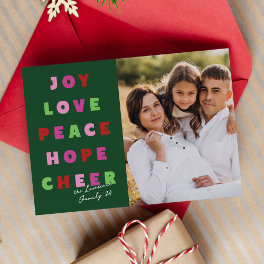 Modern Typography Joy Love Peace Hope Cheer Holiday Card