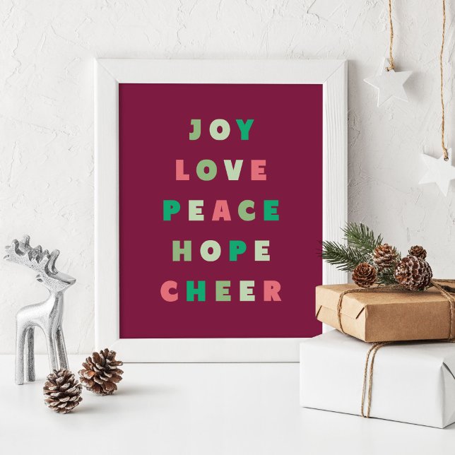 Modern Typography Joy Love Peace Hope Christmas Poster (Christmas poster with the words, "joy love peace hope cheer" in a modern font)