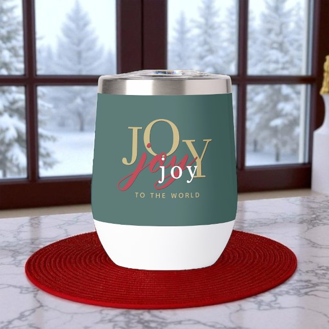 Modern Typography Joy to the World Christmas Thermal Wine Tumbler (Creator Uploaded)