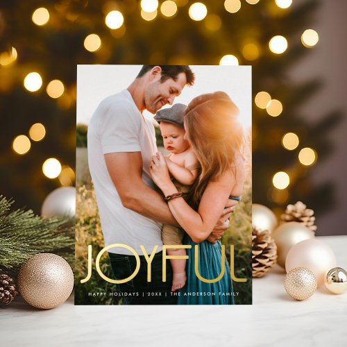 Modern Typography JOYFUL Christmas Gold Foil Holiday Card