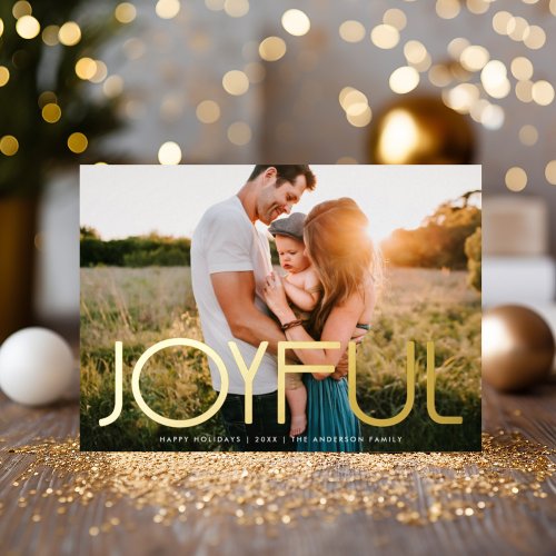 Modern Typography JOYFUL Christmas Gold Foil Holiday Card