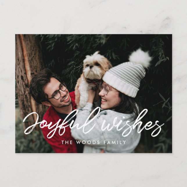 Modern typography Joyful wishes Holiday photo Postcard (Front)
