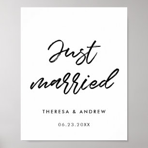 Modern typography Just married wedding sign