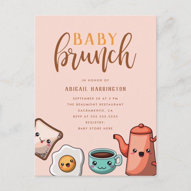 Modern Typography Kawaii Baby Brunch Invitation Postcard (Front)