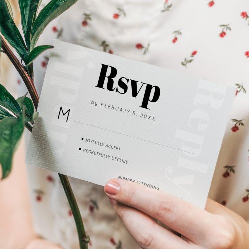 Modern typography kindly reply wedding RSVP card