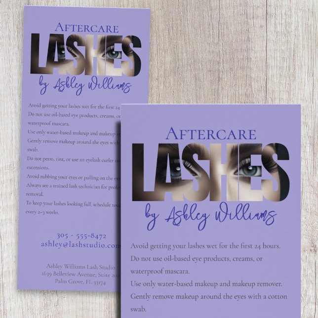 Modern typography "LASHES by" aftercare Rack Card (Creator Uploaded)
