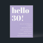 Modern Typography Lavender 30th Birthday Party Invitation<br><div class="desc">This modern 30th birthday invitation in lavender purple and white features bold typography and a soft, elevated color palette that feels intentional and polished. The clean layout highlights the milestone while keeping the overall look simple and contemporary. Ideal for dinner parties, backyard gatherings, or evening celebrations with friends and family....</div>