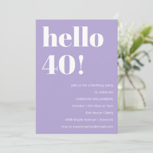 Modern Typography Lavender 40th Birthday Party Invitation