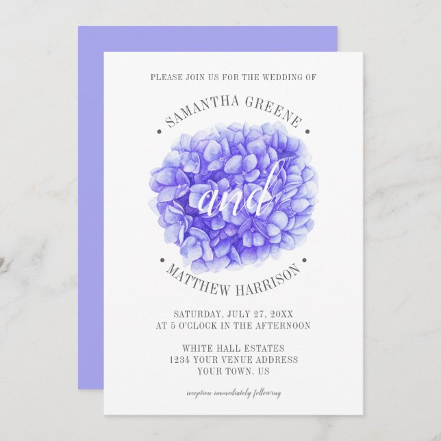 Modern Typography Lavender Purple Peony Wedding Invitation (Front/Back)
