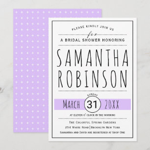 Modern typography lavender wedding bridal shower invitation