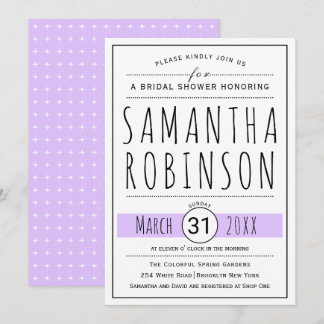 Modern typography lavender wedding bridal shower invitation