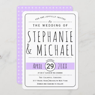 Modern typography lavender wedding rounded invitation