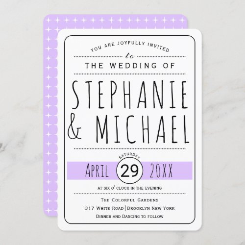 Modern typography lavender wedding rounded invitation