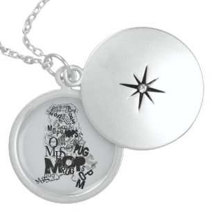 Modern typography letters illustration  locket necklace