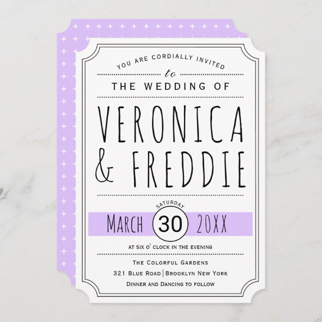 Modern typography levender purple wedding invitation (Front/Back)