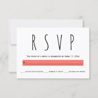 Modern typography living coral wedding RSVP card