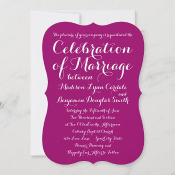Modern Typography Magenta Wedding Invitations by CustomWeddingSets at Zazzle