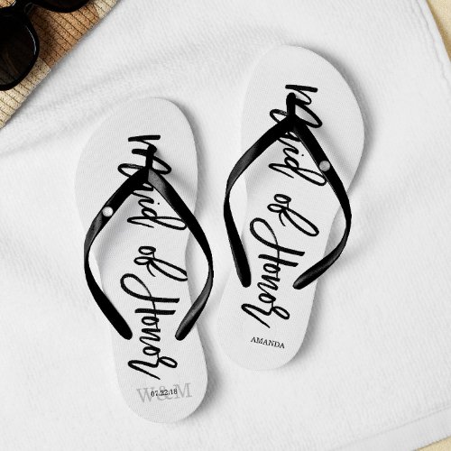 Modern Typography Maid of Honor Flip Flops