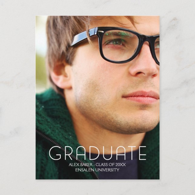 Modern Typography Male College Graduate Announcement Postcard (Front)