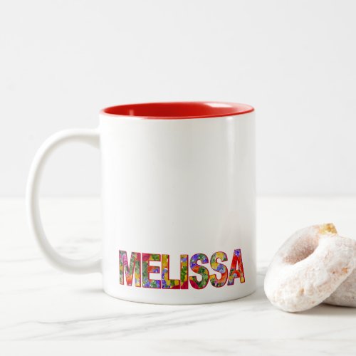 Modern typography Melissa bold floral name mug
