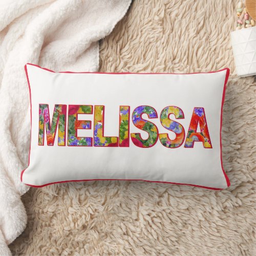 Modern typography Melissa bold floral name pillow