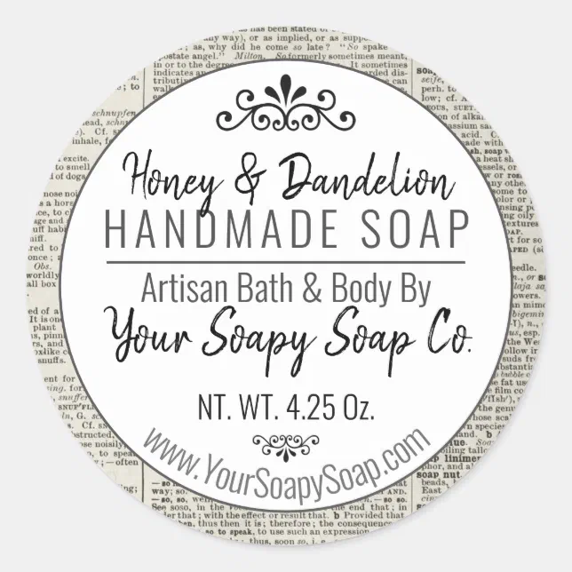Modern Typography Men's Soap Dictionary Page Classic Round Sticker Zazzle