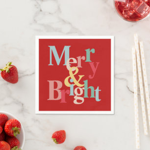 Modern typography Merry and bright red Napkins
