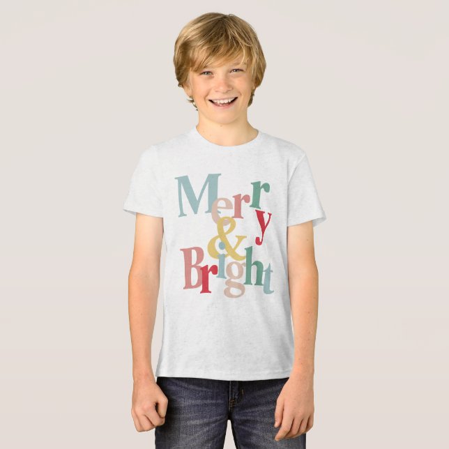 Modern typography Merry and bright Tri-Blend Shirt (Front Full)