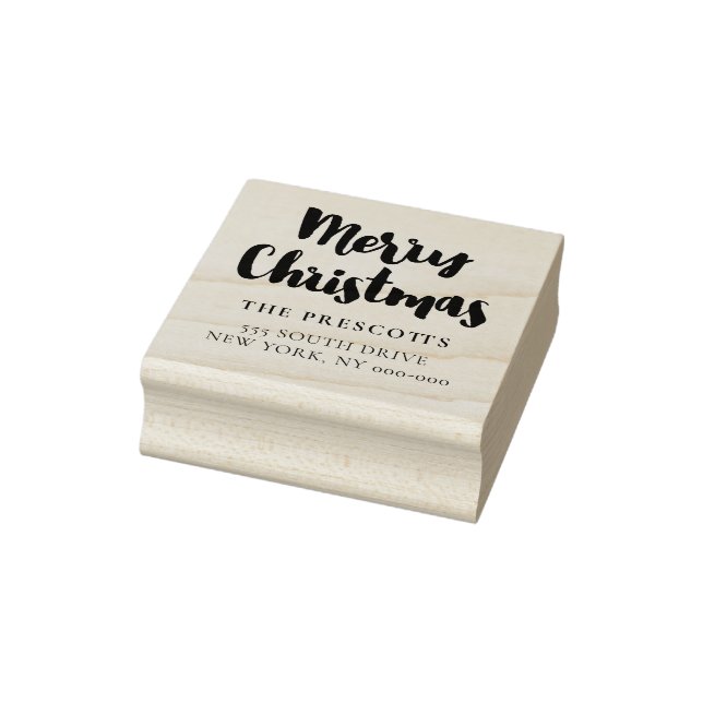 Modern typography Merry Christmas address Rubber Stamp (Stamp)