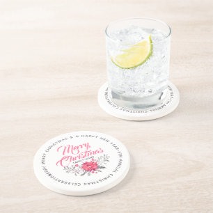 Modern Typography Merry Christmas Bouquet Coaster