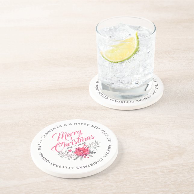 Modern Typography Merry Christmas Bouquet Coaster (Side)